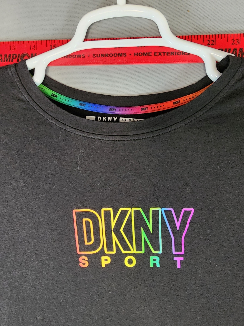DKNY Black Tee with Rainbow DKNY SPORT Logo
